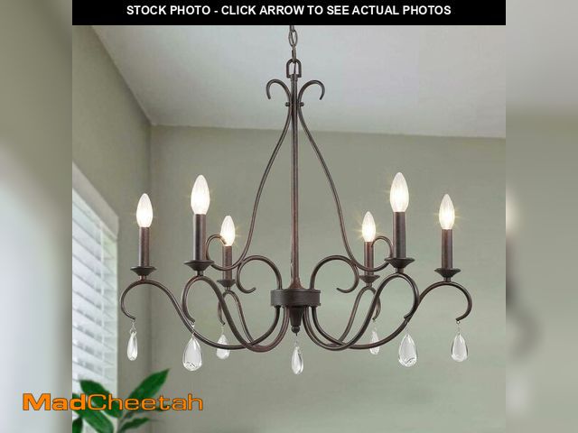 Lot 74-12760156 - GEPOW Black Farmhouse Chandelier, 6-Light Rustic Dining Room Chandelier Over Table with Crystals, Ch...