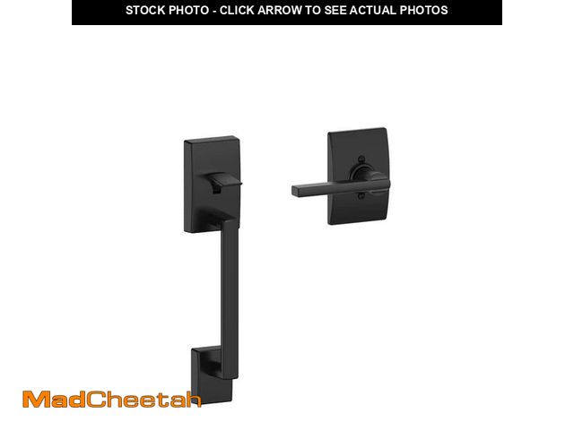 Lot 74-14364272 - Schlage Century Matte Black Door Handleset Grip with Latitude Door Handle and Century Trim - UNUSED