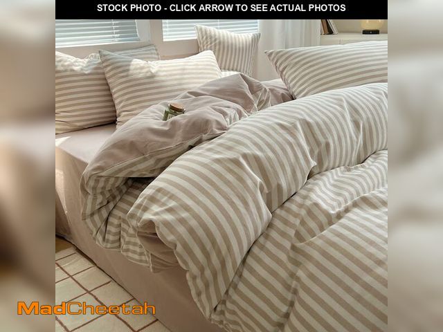 Lot 74-14208333 - Erwinmu Stripes Comforter Set Twin Size,2 Pieces Beige White Striped Reversible Bedding Comforter Se...