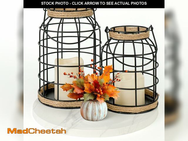 Lot 74-13993244 - Lumeavetra Rustic Farmhouse Decorative Lantern Set of 2, Boho Lanterns with LED Candles, Modern Farm...
