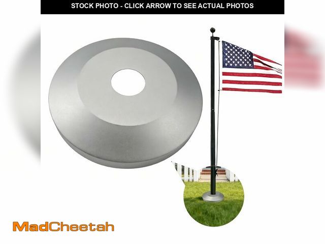 Lot 74-14211594 - MSFORSPIRT Silver Flag Pole Flash Collar Base for 2.5" Diameter FlagPole Inground, Thick Aluminum St...