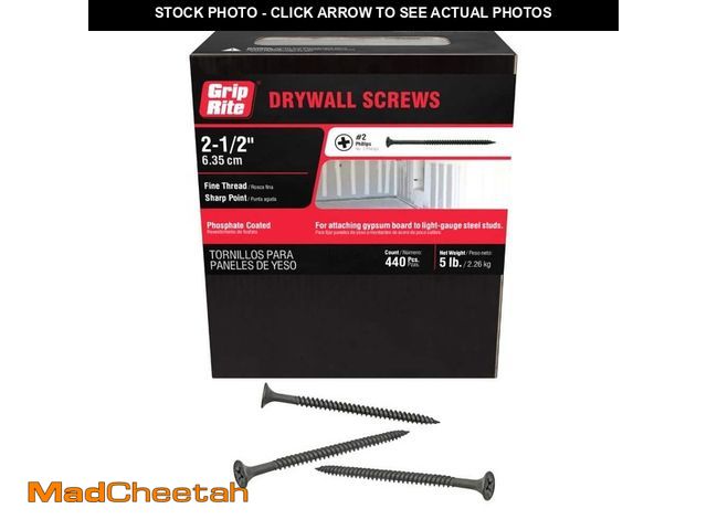 Lot 74-14277553 - Grip-Rite #8 x 2-1/2 in. #2 Phillips Bugle Head Fine Thread Drywall Screws 5 lb. Box - UNUSED
