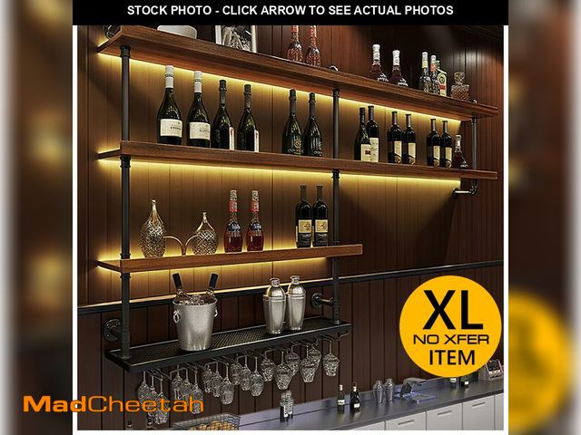 Lot 74-12786445 - TAUODUYY 70.9in Large Wine Rack with LED Light, 4 Tiers Solid Wood Wall Mounted Wine Rack, Industria...