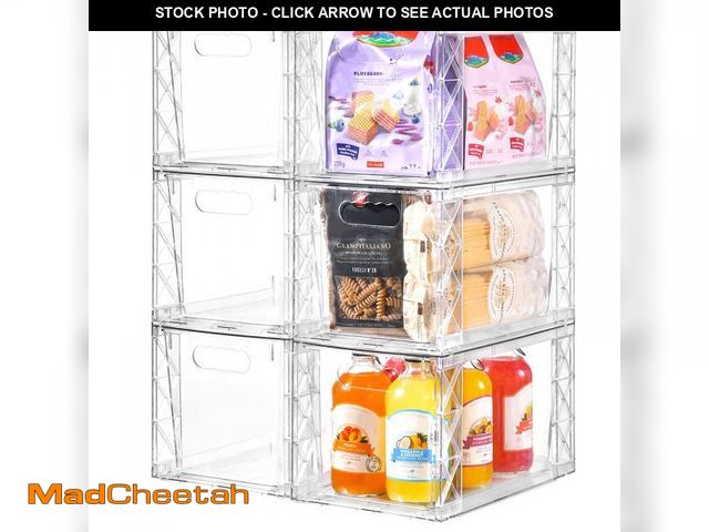Lot 74-12212545 - 6Pack Stackable Kitchen Storage Organizer, Pantry Organizers and Storage, Clear Foods Organizer Bins...