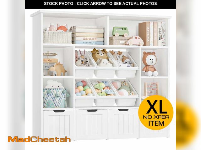 Lot 74-13150113 - Hiphuta Large 4 Tier Kids Bookcase, Wood Toy Organizer of 6 Boxes &amp; 4 Removable Drawers, Bookshe...