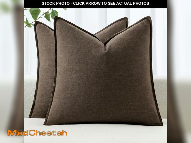 Lot 74-13627805 - MIULEE Decorative Linen Pillow Covers 18x18 Inch Dark Coffee Chocolate Boho Farmhouse Neutral Winter...