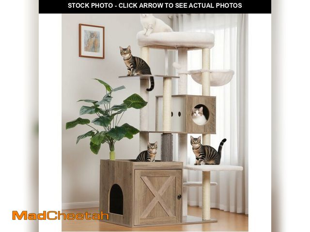 Lot 74-12572603 - Gitelsnour Cat Tree with Litter Box Enclosure, Large Wooden Cat Tower Cat Condo for Indoor Cats with...