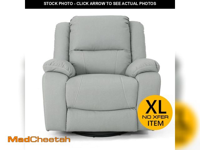 Lot 74-12921285 - Noble House Malic Light Gray Faux Leather Swivel Glider Recliner with Tufted Cushions - UNUSED