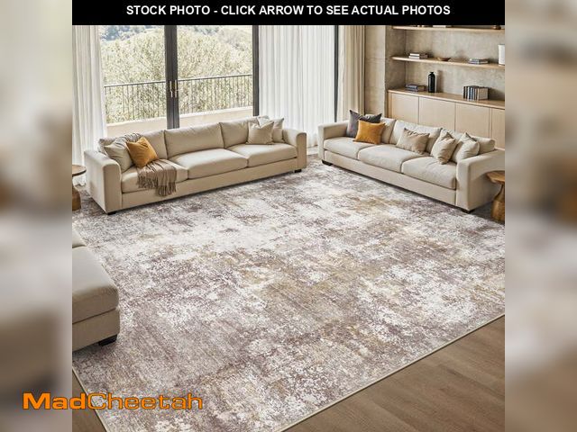 Lot 74-12849214 - Uermei 9x12 Washable Area Rug: Modern Abstract Soft Non-Slip Indoor Large Rugs - Low Pile Stain Resi...
