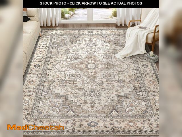 Lot 74-13563898 - EIEIHOUSE Washable Area Rugs for Living Room - 8x10 Neutral Vintage Distressed Floral Farmhouse Boho...