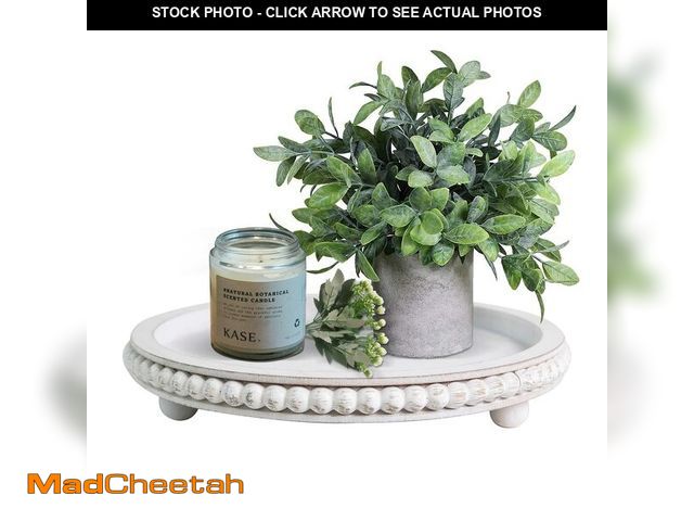 Lot 74-12603817 - HPC Decor 12in Round Wood Tray - White, Distressed, Farmhouse Rustic - Decorative Tray for Living Ro...