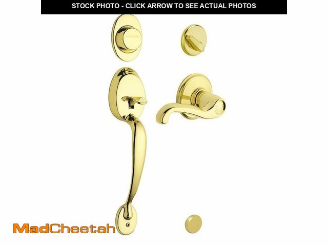 Lot 74-12458852 - Schlage Plymouth Handleset w Flair Interior Lever Right Hand in Bright Brass - Dummy Style - F93 PLY...