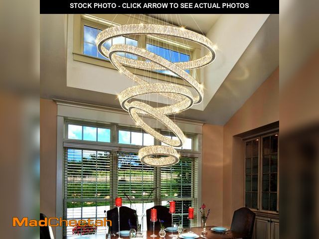 Lot 74-12481299 - IDEQUY Modern High Ceiling Chandeliers for Foyer,Luxury Dimmable Crystal Ceiling Light Fixtures Stai...