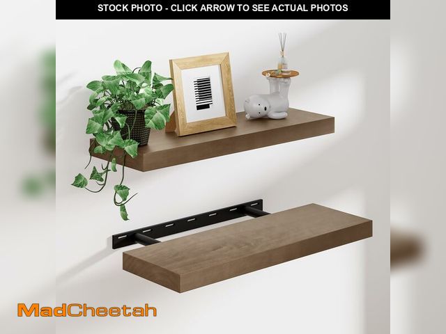 Lot 74-13791604 - Heimlove Solid Wood Floating Shelves 24 inch, 8 Inch Deep Display Shelves Set of 2, Wall Mounted Flo...