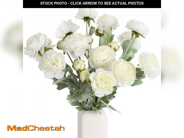 Lot 74-12308243 - IPOPU White Peonies 6pcs Artificial Ranunculus Flowers18Heads Faux Peonies 20.47" White Fake Flowers...