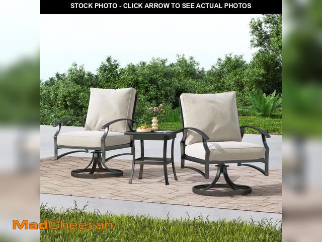 Lot 74-12397370 - Uixe 3-Piece Metal Swivel Outdoor Rocking Chairs Patio Conversation Set with Beige Cushions - UNUSED