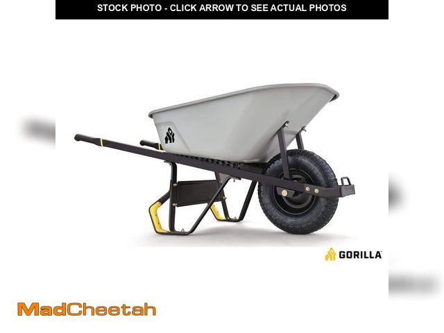 Lot 74-12584695 - Gorilla 6 cu. ft. PRO Heavy-Duty Steel Tub Wheelbarrow, Steel Braces and Handles, Easy Pivot/Dump De...