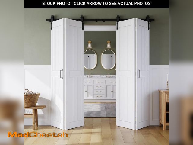 Lot 74-12388105 - Bifold Barn Door 60" x 84", MDF Bi-Fold Sliding Closet Doors with Hardware Kit Included, Pre-Finishe...