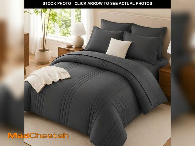 Lot 74-14341114 - Velorose Twin Comforter Set Dark Grey - Bed in a Bag Twin Size 5 Pieces, Soft Bedding Set for All Se...