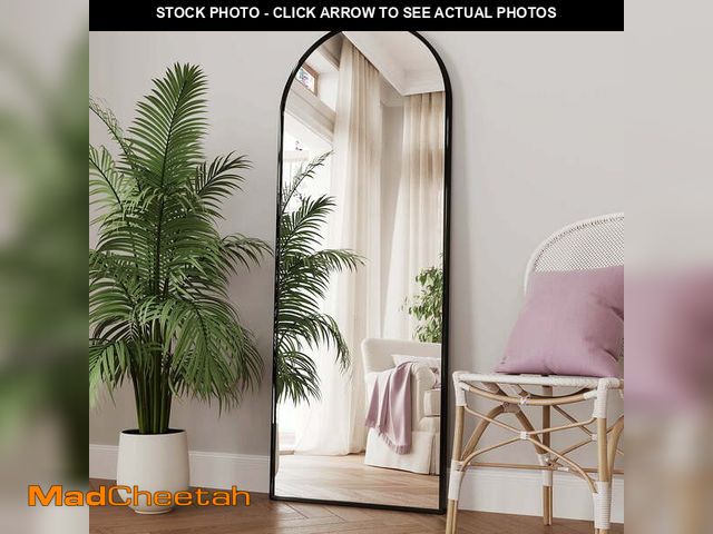 Lot 74-12782754 - Antok 64"x21" Arched Full Length Floor Mirror with Stand, Aluminum Frame, Black - UNUSED