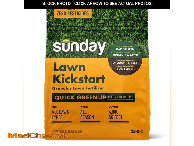 Lot 74-14364032 - SUNDAY Lawn Kickstart 12lbs. 4,000 sq. ft. Dry Lawn Fertilizer for All Grass Types (24-0-4) - UNUSED