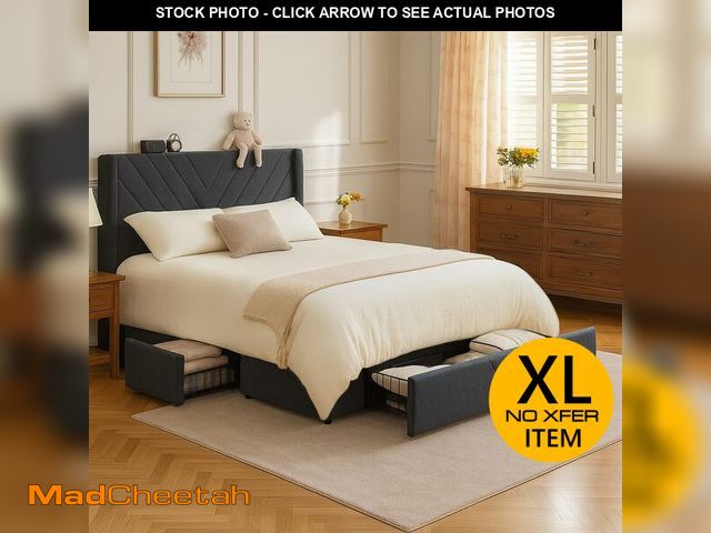 Lot 74-13118353 - COMHOMA Queen Bed Frame with Storage,Upholstered Bed Frame Queen Size with Wingback Headboard,USB&am...