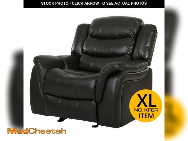 Lot 74-12638891 - Noble House Hawthorne Black Faux Leather Glider Recliner - UNUSED