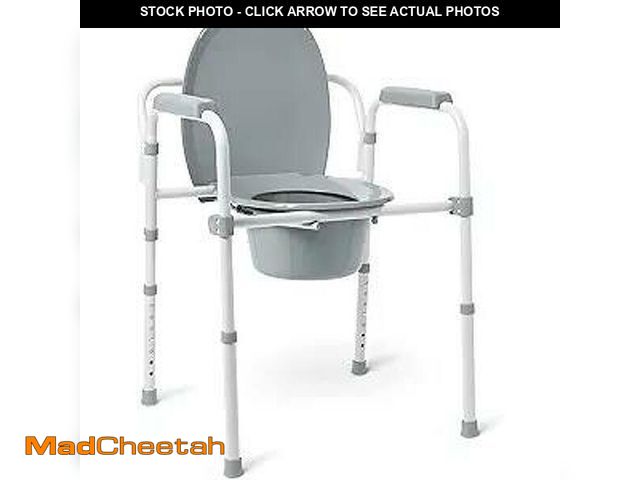 Lot 74-13844675 - Medline 3-in-1 Steel Bedside Commode, Elongated Seat, Sturdy Folding Frame, 7.5 QT. Bucket, 350 lb. ...