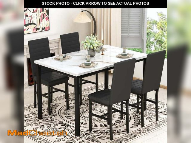 Lot 74-12890784 - (MISSING HARDWARE) LinkRomat 5-Piece Faux Marble Dining Table Set, Rectangular Table and 4 PU Leathe...
