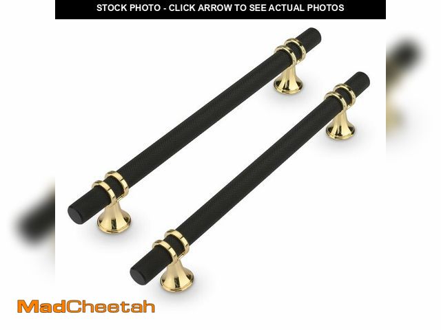 Lot 74-12972851 - Haliwu 6 Pack Black&amp;Gold Cabinet Pulls, 6-1/4 inch Zinc Alloy Kitchen Handles Knurled Drawer Har...