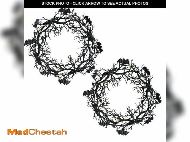 Lot 74-13663843 - Halloween Wreaths for Front Door, Artificial Dead Branch Bat Wreath, Black Bat Dead Branch Window Do...