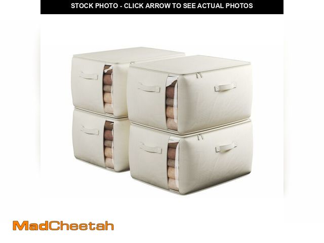 Lot 74-14153857 - TomVista Large Canvas Clothes Storage Bags with Thick Handles and Clear Window, Foldable Cotton Line...