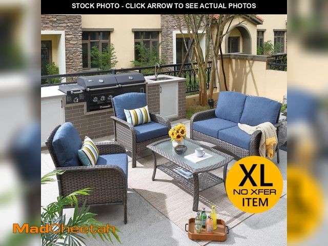 Lot 74-12659676 - Toject Denali Gray 4-Piece 4-Seat Wicker Modern Outdoor Patio Conversation Sofa Seating Set with Den...