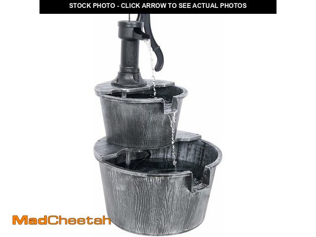 Lot 74-13733521 - Alpine Corporation 27" Tall Rustic Outdoor 2-Tier Barrel Pump Water Fountain with Soothing Cascading...
