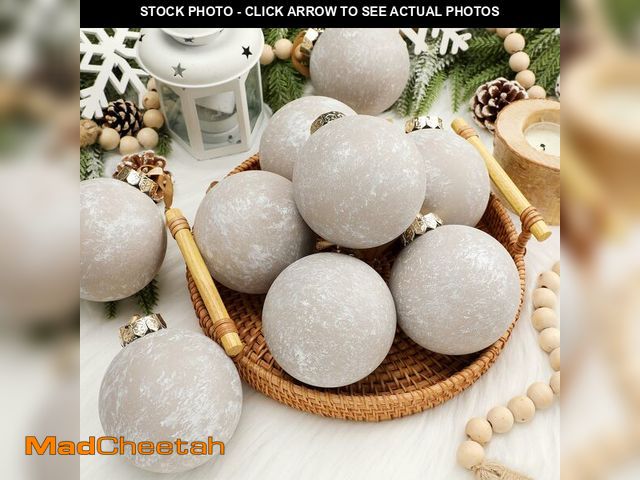 Lot 74-12980232 - Yunlly 12 Pcs Large Neutral Textured Christmas Ball Ornaments 3.15 Inch Vintage Rustic White Ivory X...