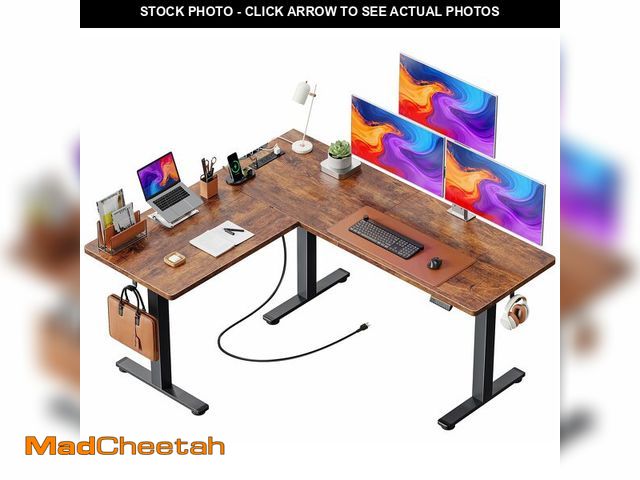 Lot 74-13120704 - Huuger L Shaped Standing Desk with Power Outlets, 63 x 55 Inch Height Adjustable Computer Desk for B...