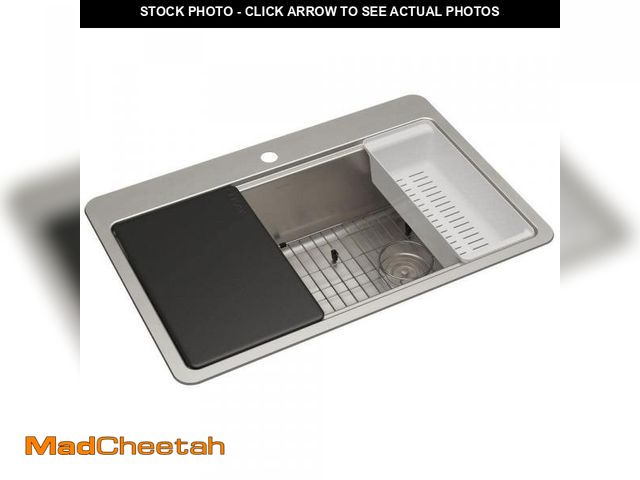 Lot 74-12517765 - Elkay Avenue 33 in. Drop-In/Undermount Single Bowl 18-Gauge Stainless Steel Kitchen Workstation Sink...