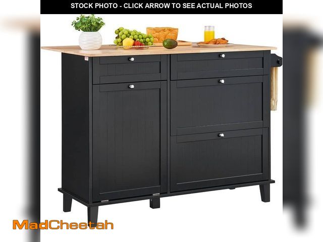 Lot 74-14342741 - SVOPES 50 in. Kitchen Cart, Wood Top Breakfast Bar with Trash Cabinet, 10 Gal. Storage, Drop Leaf Ta...