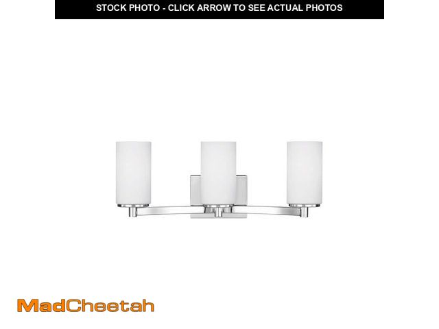 Lot 74-14441584 - Hettinger 20 in. 3-Light Chrome Transitional Contemporary Wall Bathroom Vanity Light with Etched Whi...