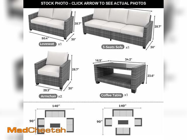 Lot 74-13118364 - GarveeLife Rattan Wicker Patio Conversation Sets with Coffee Table Grey Rattan and Grey Cushions (TA...