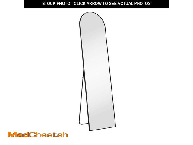 Lot 74-13780343 - FIRNEWST 16 in. W x 59 in. H Aluminum Alloy Frame Black Arched Floor Mirror with Floor Stand and Wal...