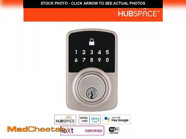 Lot 74-12142391 - Square Compact Satin Nickel Electronic Single Cylinder Deadbolt Wi-Fi Enabled Powered by Hubspace - ...