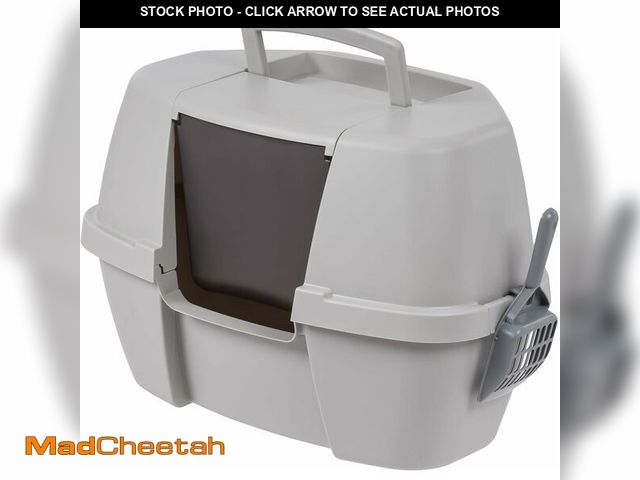 Lot 74-13583233 - IRIS USA Corner Cat Litter Box Enclosed with Scoop - Privacy and Easy Access for Cleaning, Odor Defe...