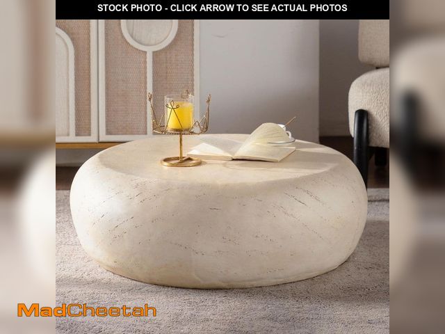 Lot 74-13511784 - Noble House Arvell Modern 35.43 in. Amber(Beige) Round Drum Magnesium Oxide(Faux Stone) Coffee Table...