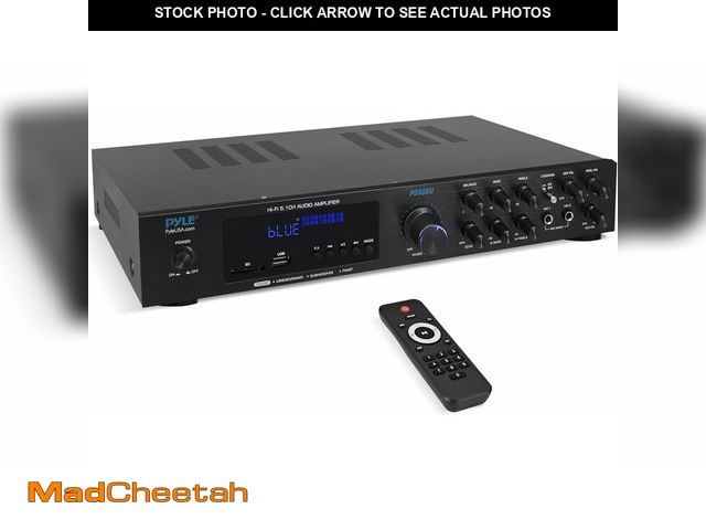 Lot 74-14317784 - Pyle Bluetooth 5.1 Channel Home Entertainment Amplifier - Subwoofer Out - Easy Karaoke with Dual Mic...