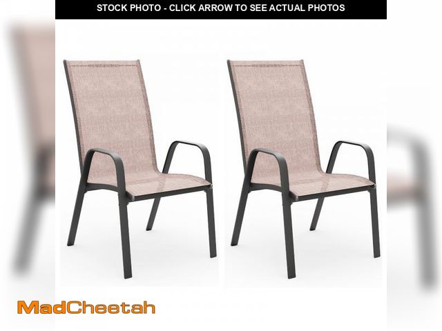 Lot 74-12144671 - JUSTLET Patio Dining Chairs Set of 2, Outdoor Stackable Armrest Chairs Space Saving, Brown - UNUSED
