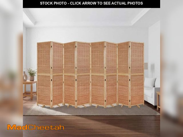 Lot 74-14293117 - Seafuloy 67 in. H x 141 in. W Natural 8-Panel Bamboo Removable Room Divider w/ Swivel Support Legs, ...