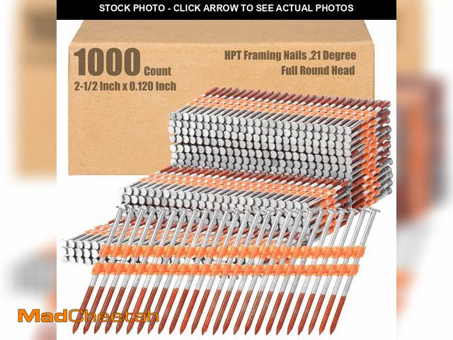 Lot 74-14273110 - Therwen 1000 Count 21 Degree Framing Nails Full Round Head Collated Framing Ring Shank Hot Dipped Ga...