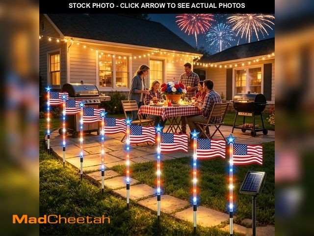 Lot 74-14153079 - Solar American Flag Lights Outdoor, 8 Piece Solar Flag Light Set with 8 Modes 4th of July Decoration...