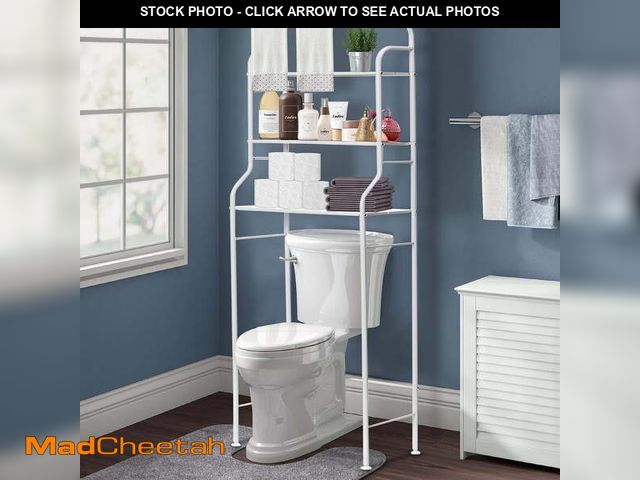 Lot 74-12836024 - Over The Toilet Storage HONEIER  3 Tier Bathroom Shelf with Towels Hanging Rod, 62*24 inch Metal Bat...